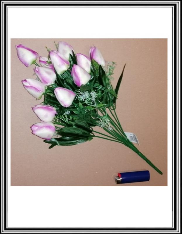 A Umelá 42 cm kytička 12 hlav tulipánov KX-2009 bielo fialová