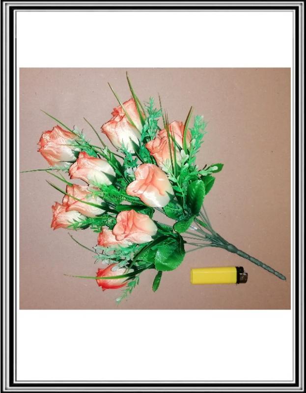 Umelá 38 cm kytica rúži 12 hlav K 300013 žlto oranžová