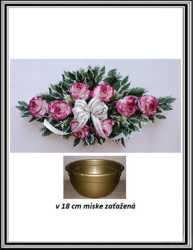 Ikebana so stuhou SPOMÍNAME s ružami zaťažená -bielo cyklámenová