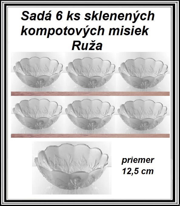 Sadá 6 ks sklenených šalátových 12 cm misiek Ruža BW 550