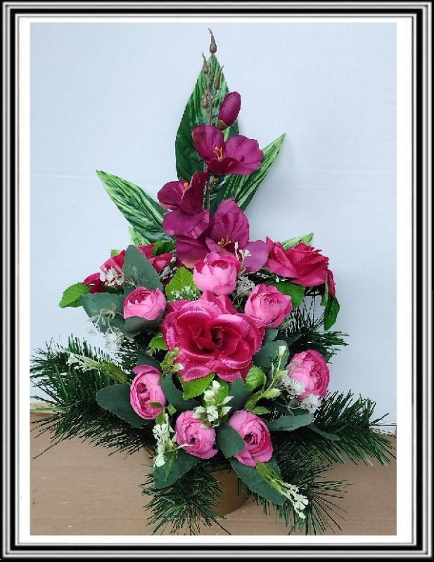 A2 Umelé kvety v miske v-45 cm , č 203 s malými kvietočkami okolo, ružový