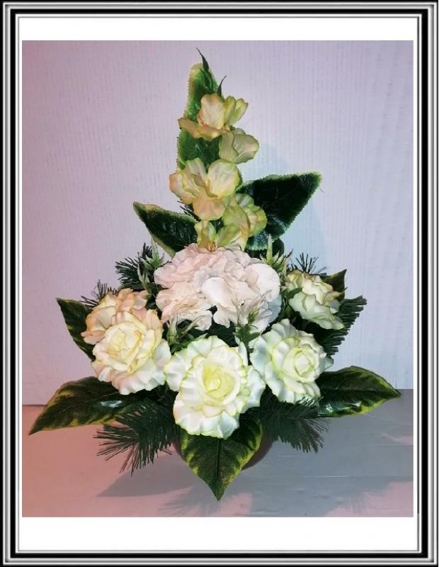 Umelé kvety v miske v-55 cm , č 155, hortenzia, svetlo zelené kvety