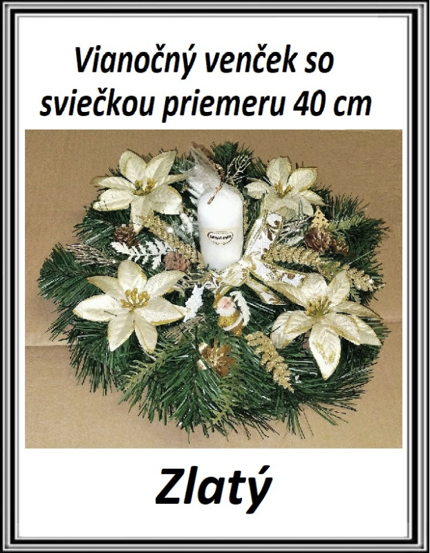 Vianočný venček sosviečkou priemeru 40 cm zlatý