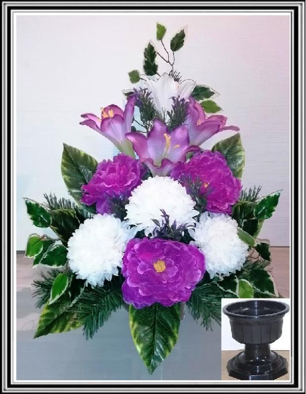Kvety-VEĽKÉ- v miske na stopke 70 cm č 15 - sv. ružovými kvetmi a bielymi chryzantémami