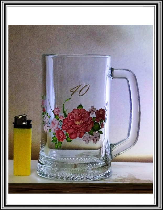 Hrubý pollitrový sklenený krígeľ výročný 40-tka
