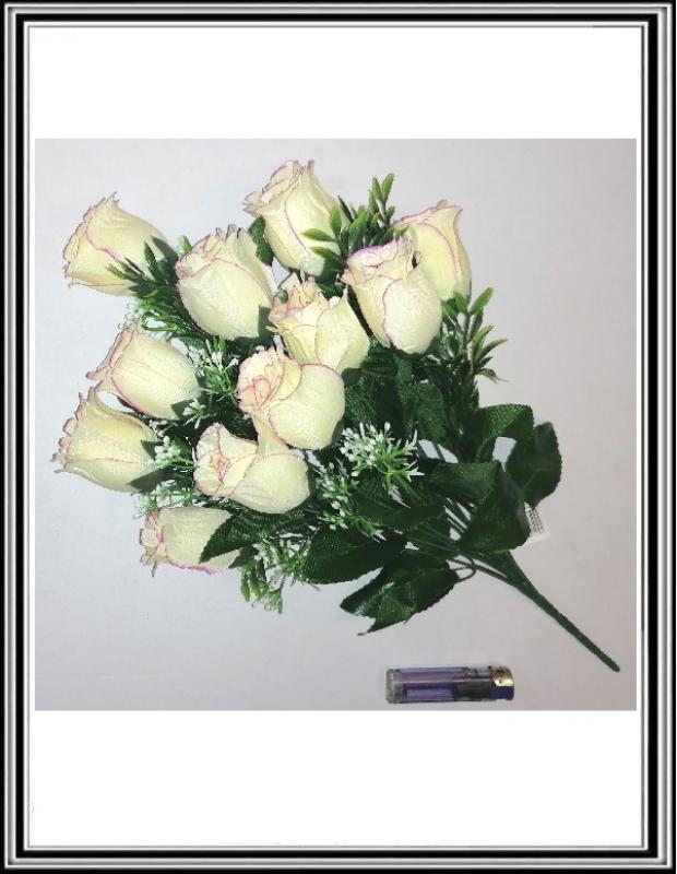 A Umelá 47 cm kytica s 12 hlavami KX-74020 Svetlo krémová s fialovým okrajom