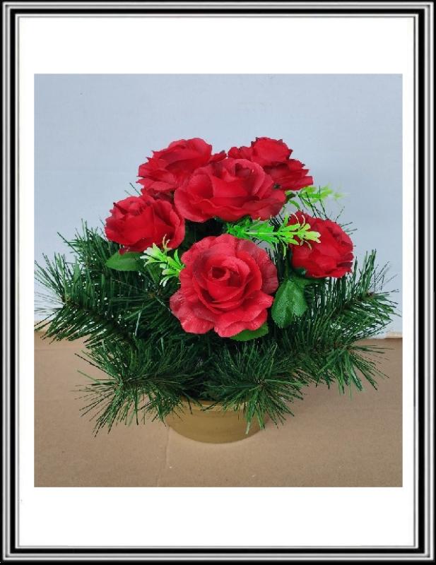 K-Umelé kvety na hrob 7 ks v malej miske 16 cm miske č  Flo7-1 - červená