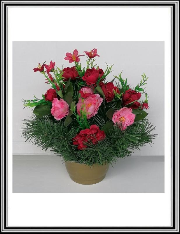 Umelé kvety v malej miske XYS6194 ružovo červené DUPEĽ