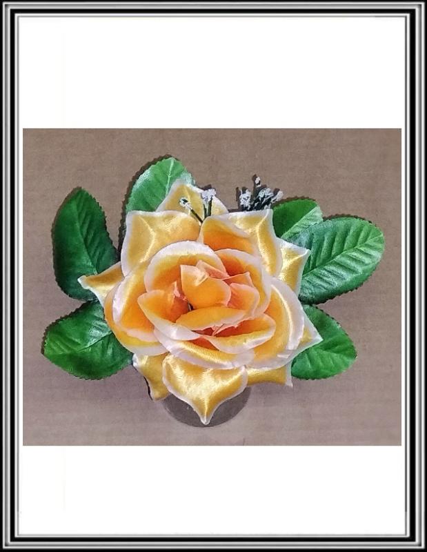Hlavička kvetu ruža s lístkami  11 cm W674  svetlo oranžová