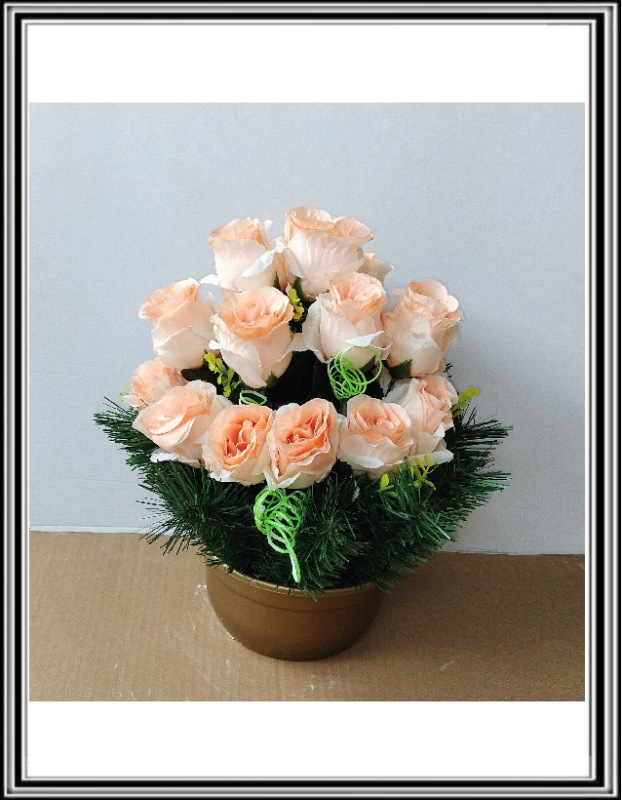 Umelé kvety v miske 18 hlav DUPEĽ zaťažené č 181 - bielo ružové