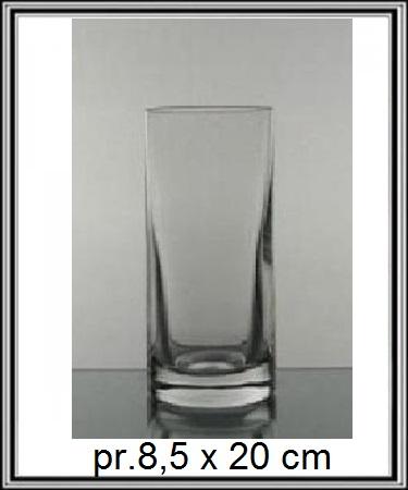 Sklenená váza pr. 8,5 x20 cm, tenšia - na vrchu nebrúsená , je nechaný rádius