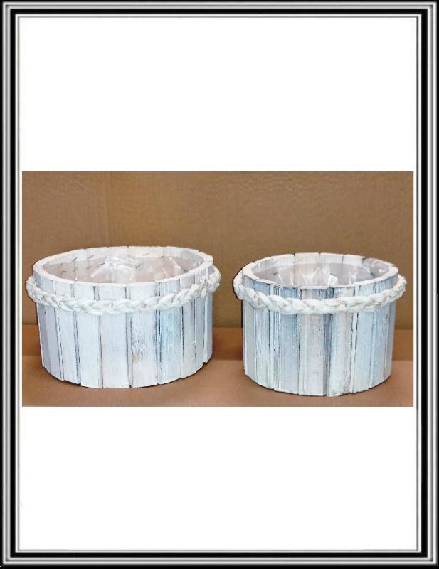 Drevený kvetináč krúhový - SÁDA 2 KUSY -priemeru 23x12 cm a 19x12 cm K 9336 K2771