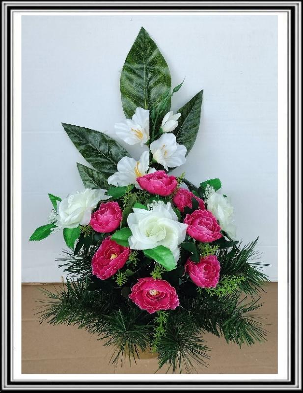 A2 Umelé kvety v miske v-45 cm , č 211 s malými kvietočkami okolo, ružový