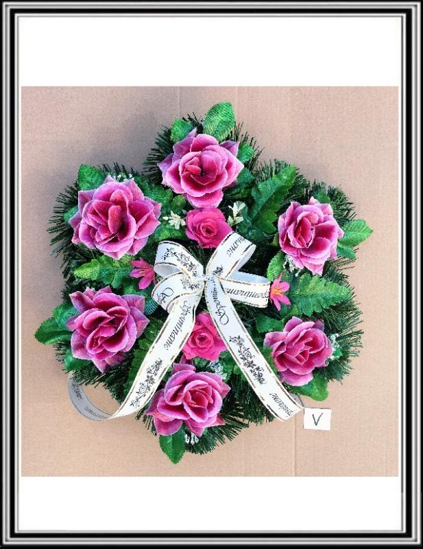 Venček stredný 35 cm  - 6 ružovo cyklámenové ruže +ružičky  VS -6-11