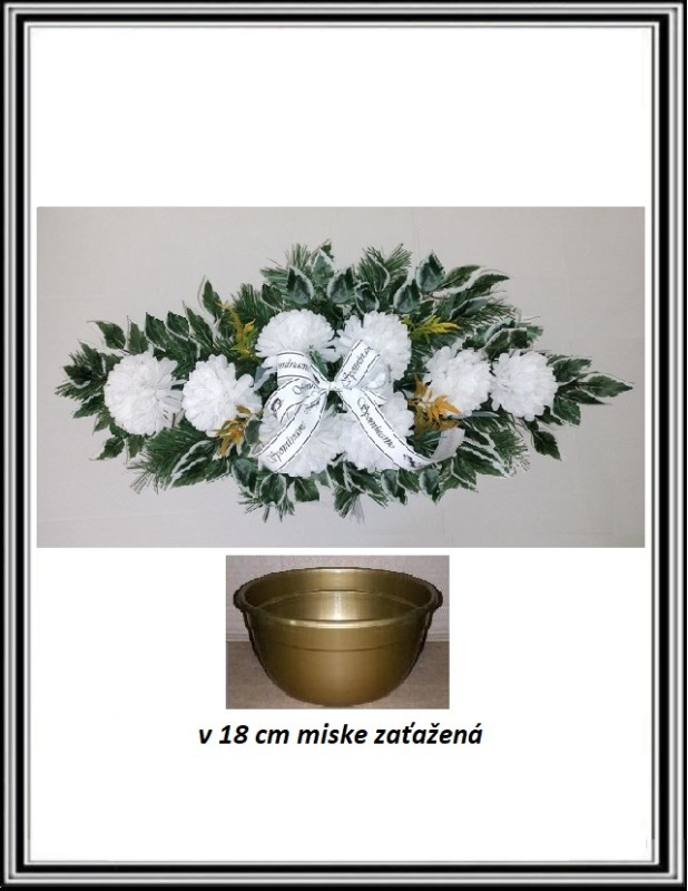 Ikebana so stuhou SPOMÍNAME s chryzantén , je zaťažená -biela