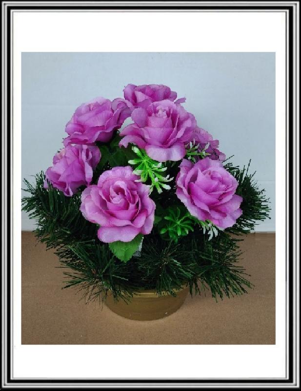 K-Umelé kvety na hrob 7 ks v malej miske 16 cm ružovo fialové  Flo7-1