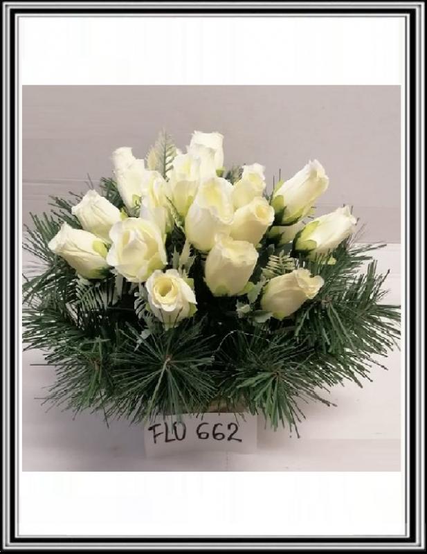 Umelé kvety v malej miske FLO 662 DUPEĽ 20 ks bielo ružičky  2921