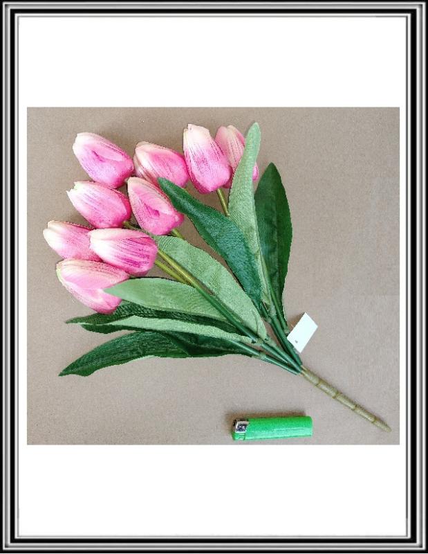 Kytica tulipánov 9 hlav 44 cm bielo ružová