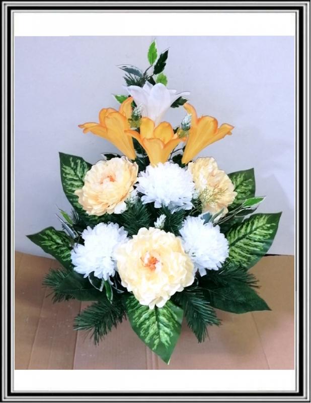 Kvety-VEĽKÉ- v miske 63 cm č 47 - krémovými pivóniami a bielymi chryzantémami