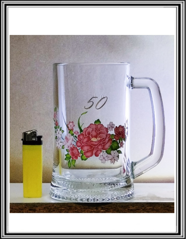 Hrubý pollitrový sklenený krígeľ výročný 50-tka