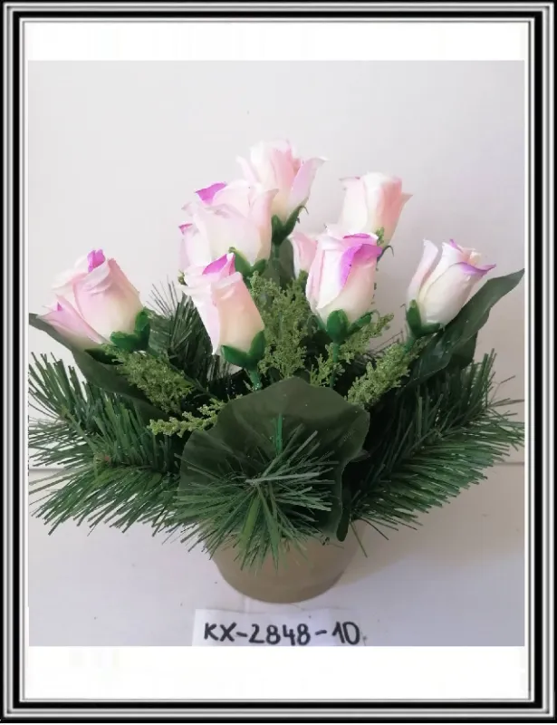 Umelé ružičky v malej miske KX-2848 bielo ružové