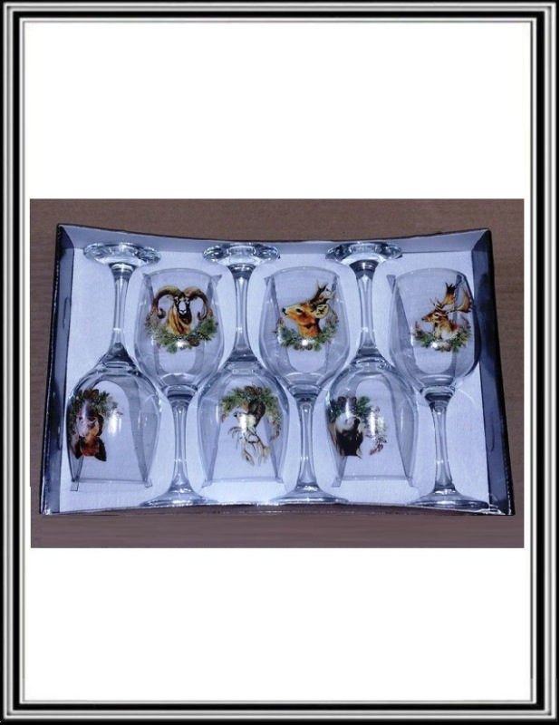 Sklenené poľovnícke poháre na víno 250 ml NOVÉ obrázky zvierat