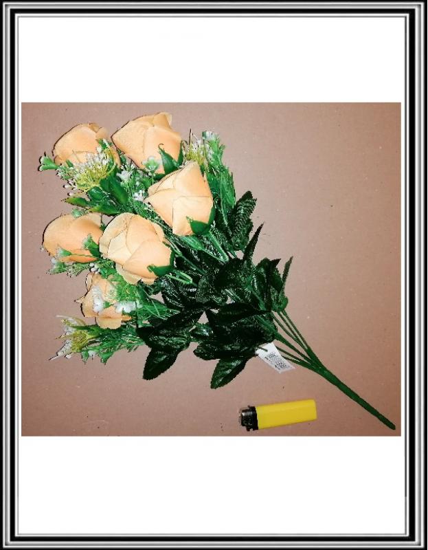 Umelá 45 cm kytica rúži 6 hlav +veľa doplnkov K 877 822 žlto oranžová