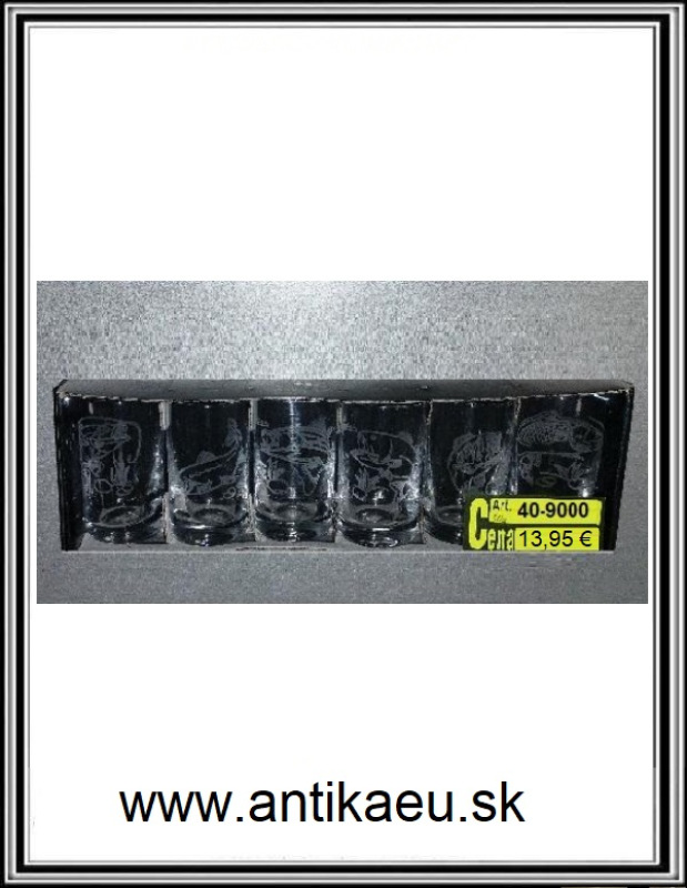 Štamperlíky 30 ml - Gravirovaná sadá 6 ks skl. rybárských štamperlikov HLADKÉ