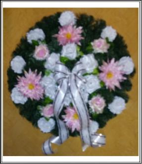 Umelý veniec okrúhly 70 cm č 4 so 17 bielymi a 8 ružovými kvetmi