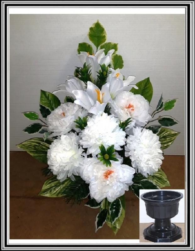 Kvety-VEĽKÉ- vo vysokej miske 70
 cm č 39- biele s bielymi chryzantémami
