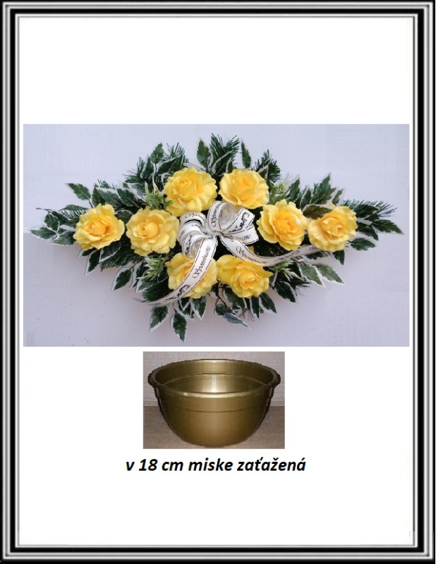 Ikebana so stuhou SPOMÍNAME s ružami zaťažená -žltá
