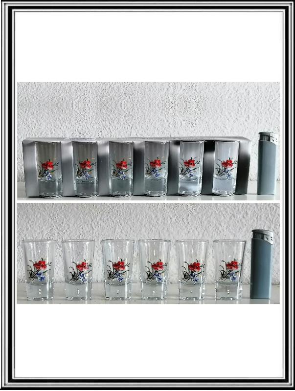 Štamperlíky - Sadá 6 ks sklenených štamperlíkov 25 ml  - Červené kvety