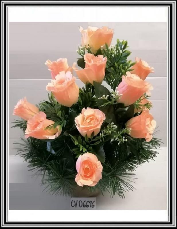 Umelé kvety vo veľkej miske CV 06696 12 hlav a s doplnkami a ťlto ružovými ružami 9495