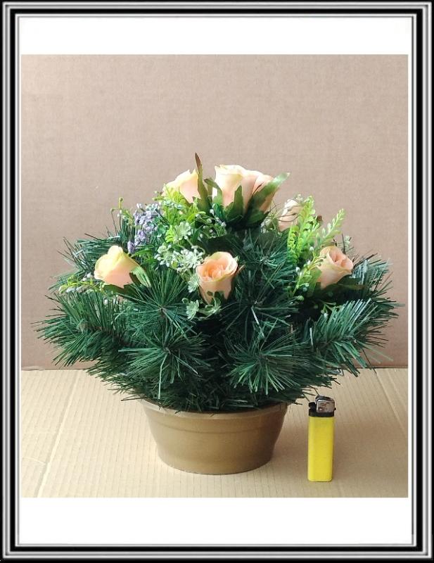 Umelé kvety 7 hlav + doplnky v malej 16 cm miske čFLO 2075krémový