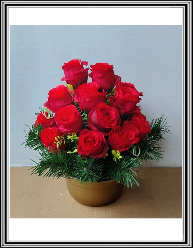 Umelé kvety v miske 18 hlav zaťažené DUPEĽ č 181 - oranžové