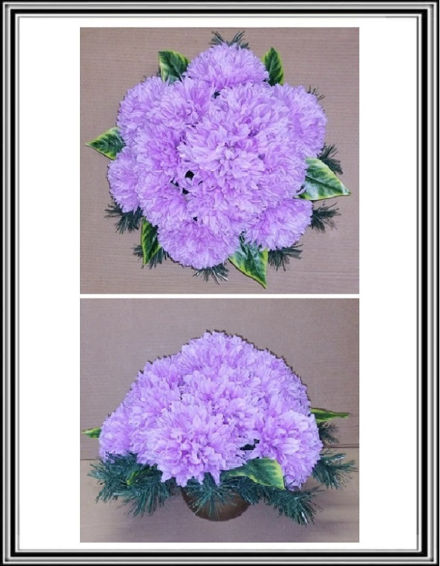 Umelé chryzantémy v plastovej miske 18 cm MAX13 hláv 15 cm sv. fialová