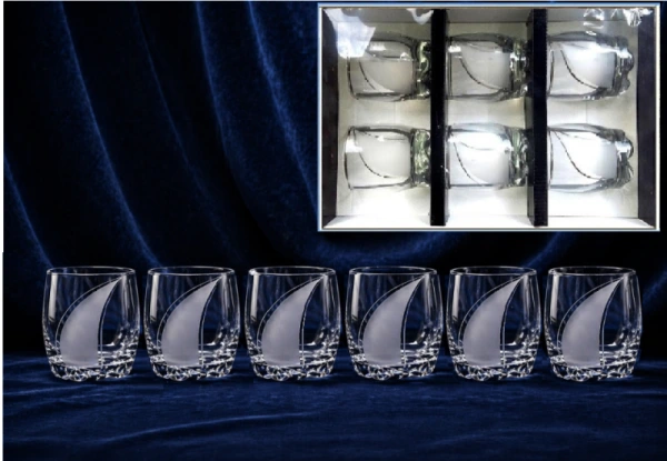 A Sklenené poháre na whisky 6 ks 220 ml polopiesok striebro