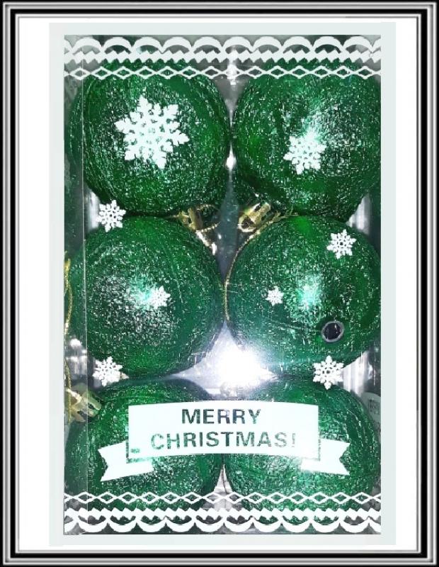 CHRISTMAS-zelené dekorované gule 7,5 cm č M 011 - 12 ks