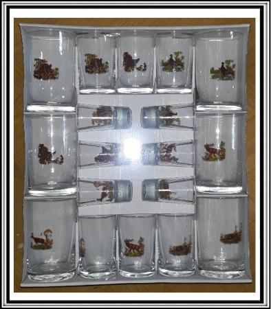 Sklenené poháre 18 ks sadá pohárov s poľovnickým motívom bez zlatého pásika