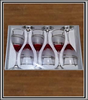 Sklenené poháre na víno - 19 cm  Piesok+špirála+červené -sadá 6 ks