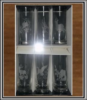 Gravírované skl.vysoké poháre 300 ml - poľovníčke