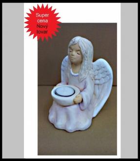 Anjel svietník KLÁRA v -19 cm ,š - 17 cm - fialový