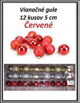 Vianočné gule 12 kusov 5 cm (3 farby) č PMGZ512  -  červené