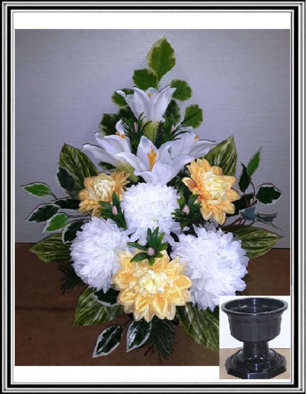 Kvety-VEĽKÉ- vo vysokej miske, 70 cm č 36- sv.žlté s bielymi chryzantémami