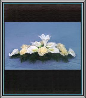 Ikebana č 1/6 , 80 cm , - 8 bielých kal +6 sv.žltých ruži