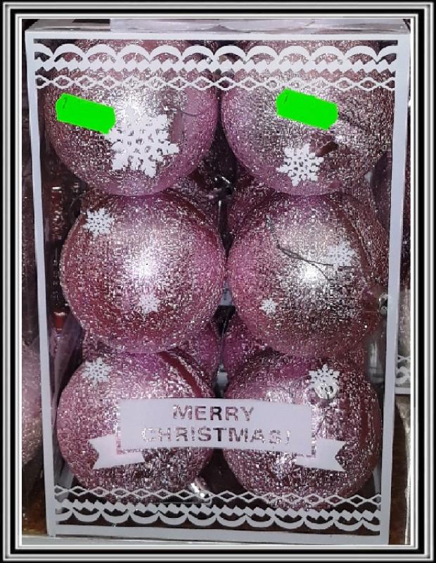 CHRISTMAS-ružové dekorované gule 12 kusov 8,5 cm