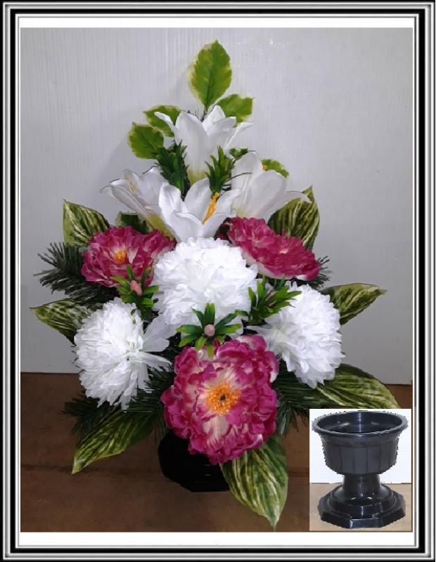 Kvety-VEĽKÉ- vo vysokej miske 68 cm č 45- ostro ružová s bielymi chryzantémami
