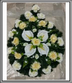 Slza 85 cm č 12 s bielymi a maslovými ružami a 4-tími bielymi kalami
