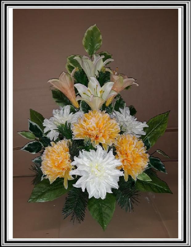 Kvety-VEĽKÉ- v miske 63 cm č 57 -oranžovými chryzantémami