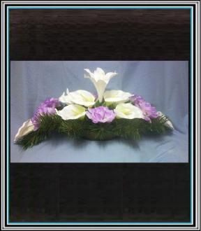 Ikebana č 1/12 , 80 cm , - 8 bielých kal +6 fialových ruži